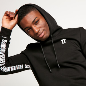 11 Degrees Text Panel Cut and Sew Pullover Hoodie - Black