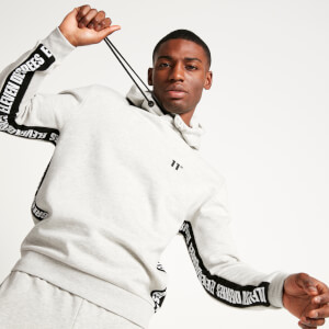 Text Panel Cut and Sew Pullover Hoodie – Grey Marl/Black