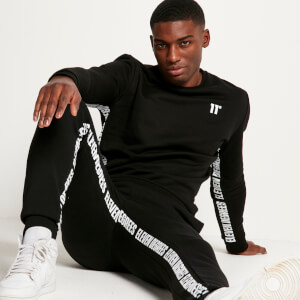 11 Degrees Text Panel Cut and Sew Regular Fit Joggers - Black