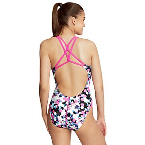 Women's Printed Thin Strap One Piece Pink/White