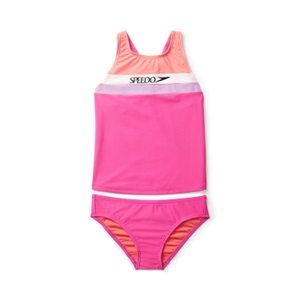 Girl's Solid Horizontal Splice Tankini Set Purple - 8