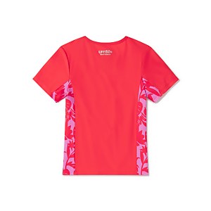 Girl's Short Sleeve Print Splice Rashguard Red