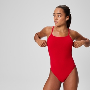 Women's Solid Strappy One Piece Red