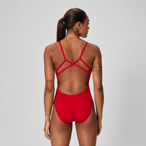 Women's Solid Strappy One Piece Red