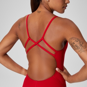 Women's Solid Strappy One Piece Red