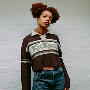 Women's Cropped Jumper with Contrast Collar Brown - L