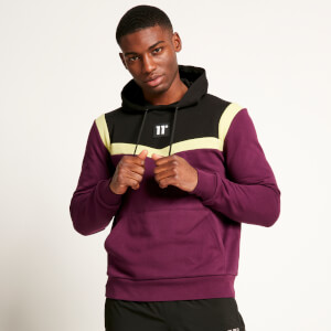11 Degrees Cut and Sew Pullover Hoodie - Plum Purple/Black/Limeade