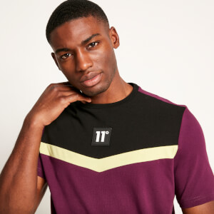 11 Degrees Cut and Sew Short Sleeve T-Shirt - Plum Purple/Black/Limeade