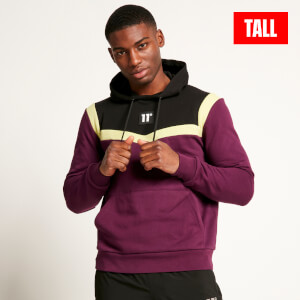 11 Degrees Men's Tall Cut and Sew Pullover Hoodie - Plum Purple/Black/Limeade