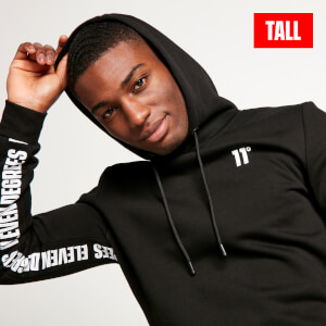 11 Degrees Men's Tall Text Panel Cut and Sew Pullover Hoodie - Black