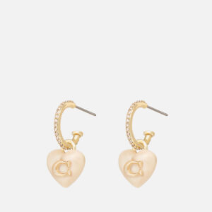 Coach C Heart Pave Gold-Tone and Resin Huggie Earrings
