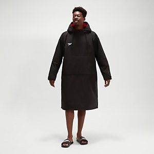 Adult Long Sleeve Poncho Black/Red