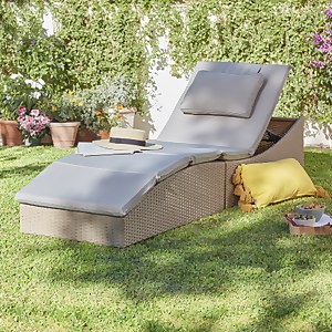 Natural Folding Rattan Sun Lounger Homebase