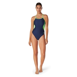 Women's Solid Flyback One Piece Navy/Green