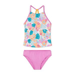 Girl's Printed High Neck Tankini Set - Purple | Size 16