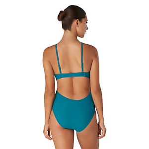 Women's Ribbed Adjustable Strap One Piece Solid Swimsuit Blue