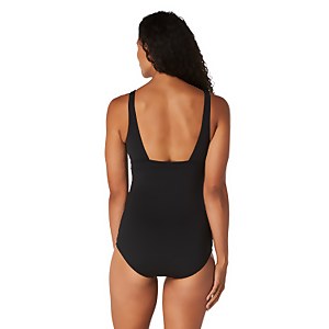 Women's Solid V Neck One Piece Black