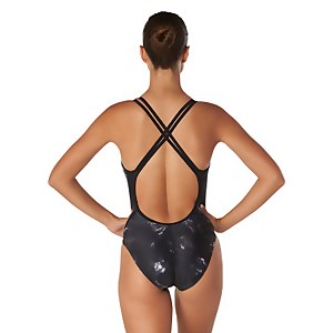 Monopièce à motif imprimé Volt Back pour femmes, noir