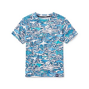 Boy's Short Sleeve Shark Chalk Swim Shirt Blue - XL