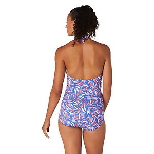 Women's Printed Halter One Piece Swimsuit Purple
