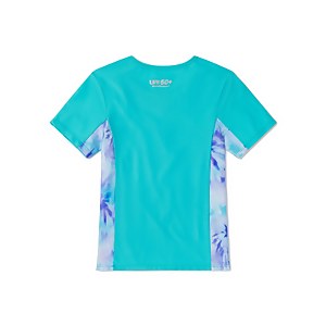 Girl's Short Sleeve Print Splice Rashguard Blue