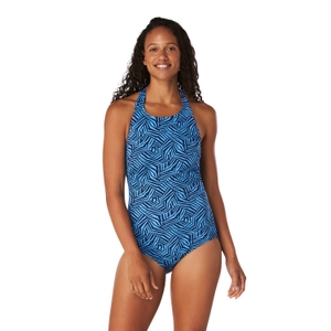 Women's Print High Neck One Piece Blue