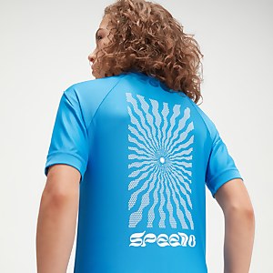 Boys' Printed Short Sleeve Rash Top Blue/White
