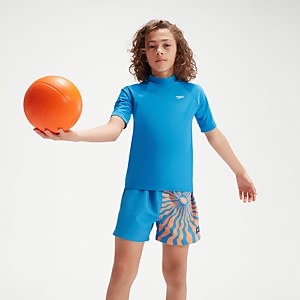 Boys' Printed Short Sleeve Rash Top Blue/White