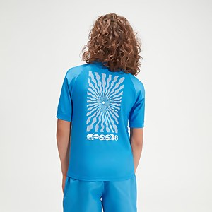 Boys' Printed Short Sleeve Rash Top Blue/White