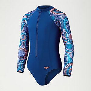 Langärmeliger Badeanzug für Mädchen Blau/Flieder