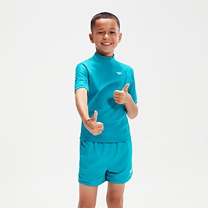 Boys' Printed Short Sleeve Rash Top Aqua - 9-10