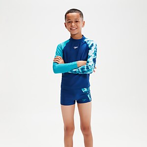 Boys' Printed Long Sleeve Rash Top Blue - 11-12