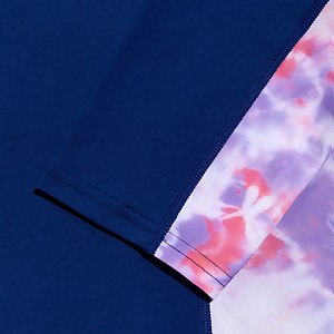 Bedrucktes kurzärmliges Rash-Top für Damen Blau/Koralle