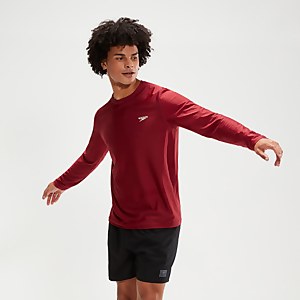 Bedrucktes, langärmeliges Schwimmtop für Herren Weinrot - M