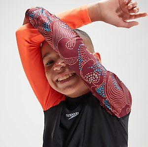 Bedrucktes langärmliges Rash-Top für Jungen Schwarz/Orange