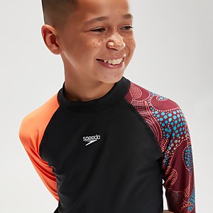Bedrucktes langärmliges Rash-Top für Jungen Schwarz/Orange