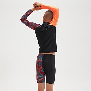Bedrucktes langärmliges Rash-Top für Jungen Schwarz/Orange