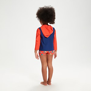 Schwimmlern-Essential Unisex Rash-Top mit Kapuze für Kleinkinder Blau/Koralle