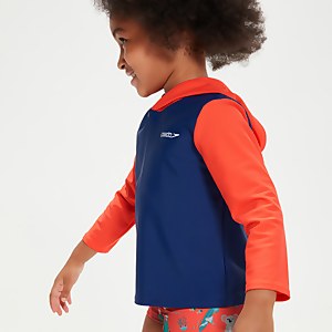 Schwimmlern-Essential Unisex Rash-Top mit Kapuze für Kleinkinder Blau/Koralle