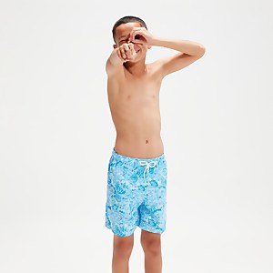 Boys' Printed 15" Swim Shorts Blue/White - L