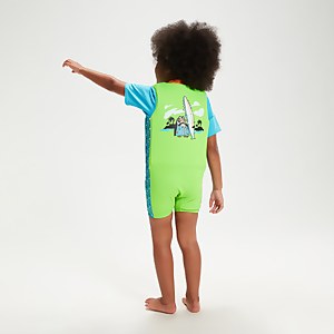 Schwimmlern-Floatinganzug mit Chima, dem afrikanischen Pinguin, für Kleinkinder Grün