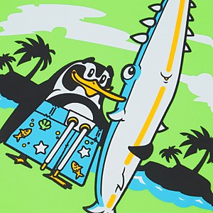 Schwimmlern-Floatinganzug mit Chima, dem afrikanischen Pinguin, für Kleinkinder Grün