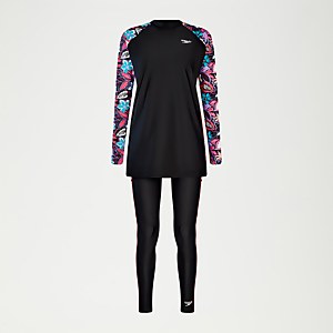 Ensemble 3 pièces Femme imprimé Modesty noir/corail