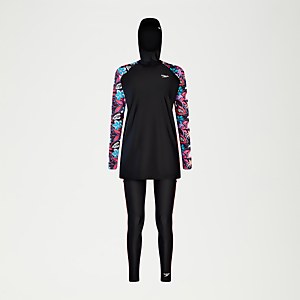 Ensemble 3 pièces Femme imprimé Modesty noir/corail