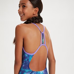 Girls' Shimmers in the Night Lane Line Back Swimsuit Blue