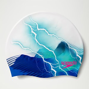 Bedruckte Silikon-Badekappe für Erwachsene Weiß/Blau - ONE SIZE