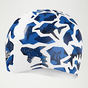 Bonnet Junior Printed en silicone bleu/blanc