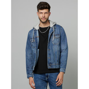 Blue Washed Denim Jacket with Patchwork CUDENSHOOD Celio