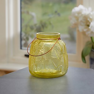 Lifestyle Yellow Glass Lantern 15.5cm