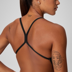 Monopièce couleur unie dos nu pour femmes, noir